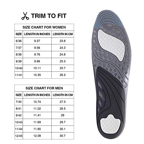 Massaging Gel Insoles, All-Day Shock Absorpting and Ventilated Shoe Inserts for Sports Walking Running, Comfortable Cushioning for Men and Women, Grey, L