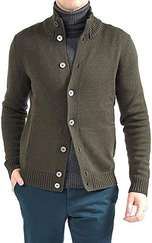 Amazon グラン サッソ ニット カーディガン ハイネック 長袖 メンズ 秋冬 ヴァージンウール 100 無地 オリーブ 並行輸入品 カーディガン 通販