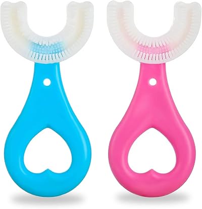 selcouth yyds 2Pcs U Shaped Kids Toothbrush 360° Silicone 2-6 Blue Pink