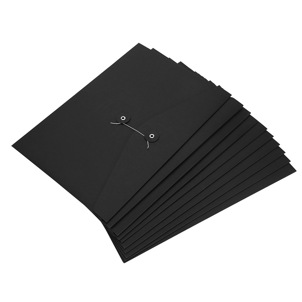 10Pcs A4 Envelope File Folders Kraft Paper Portfolio Foolscap Document Popper Wallet Pockets File Bags Storage Pouch Paperwork Organizer with String Fastener Closure for Offices School Travel