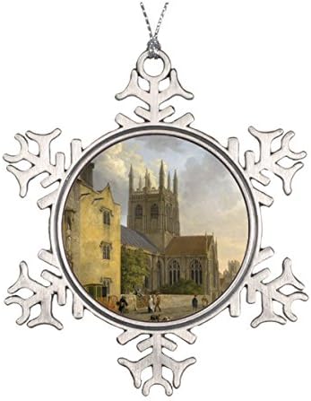 Daily Lady Vintage Painting of Merton College Oxford England Ceramic Round Christmas Ornament