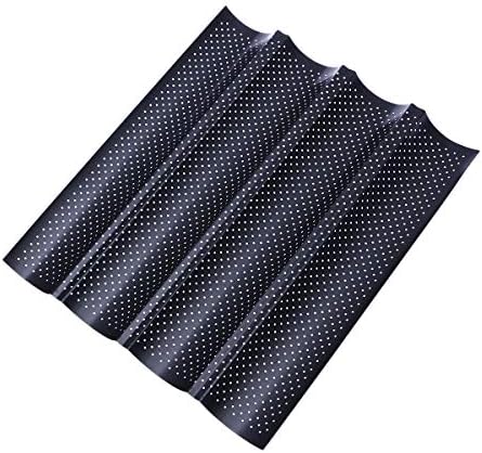 1 piece Non-Stick Perforated French Bread Pan Baguette Mold for Baking 4 Loaves Wave Baker (Black)