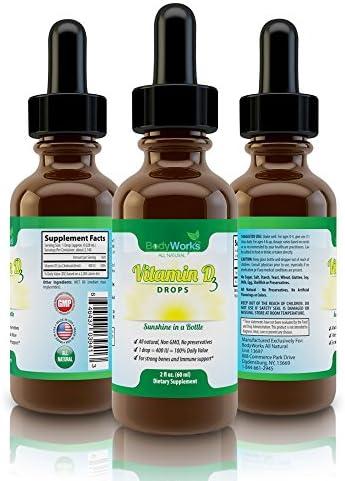 Vitamin D Liquid For Infants & Adults - Non-GMO, Gluten-free, All Natural D3 - 400 IU = 1 drop, over 2,000 Doses! Easy-to-Use bulb dropper - No Preservatives or Artificial Colour