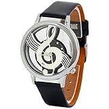 Polytree Unisex Musical Note Faux Leather Strap Hollow Quartz Wrist Watch