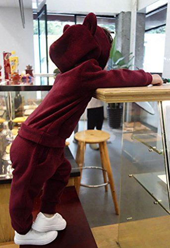 Minisoya Toddler Baby Boy Girls Warm Velvet Hoodie Casual Hooded Sweatshirt Tops Long Pants Tracksuit Outfits Set (Wine, 24M)