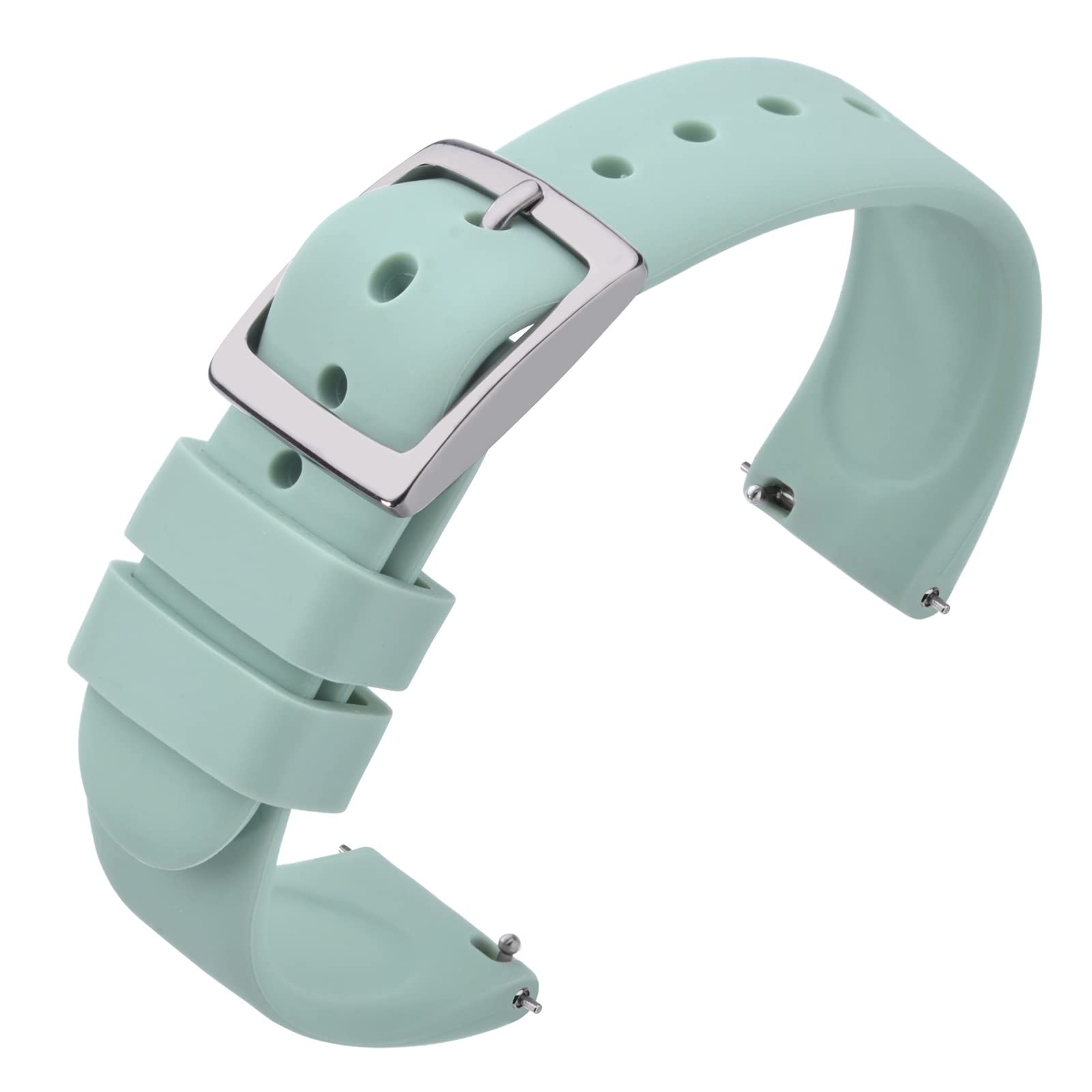 ANNEFIT Silicone Watch Straps, Quick Release Rubber Sport Band 20mm with Classic Silver Clasp (Light Green)