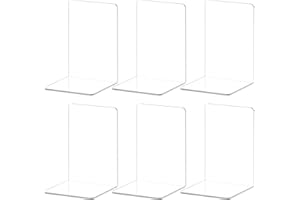 ALOTCHE Bookends, Acrylic Book Ends, Bookends for Shelves Clear Book Holders for Desk, Non-Skid Book Stopper for Home School Office(3 Pairs/6 Pieces)