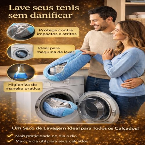 Bolsa para Lavar Tênis na Máquina Zíper Reforçado Proteção Interna Acolchoada Saco Reutilizável Protege Tênis e Lavadora