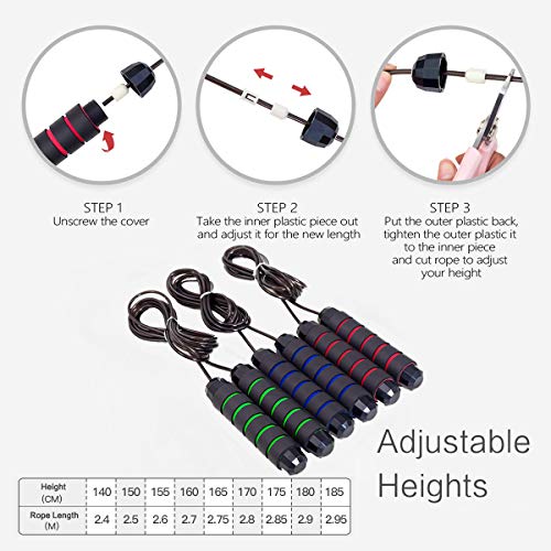 Jump Rope Tangle-Free with Ball Bearings Rapid Speed Skipping Rope Cable, Adjustable Jumping Ropes with 6" Memory Foam Handles for Men, Women and Kids - 2 Pack