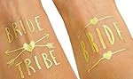 (12 pack) Bachelorette and Bride Tribe Temporary Tattoos by Bachelorette Babes -Metallic Shiny Gold Tattoos - Bachelorette Party Supplies and Accessories Favors