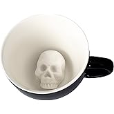 Creature Cups SKULL Ceramic Cup (11 Ounce, Black Exterior) - Hidden 3D Creature Inside Mug Emerges As You Drink - Spooky Halloween Creepy Coffee & Tea Cup