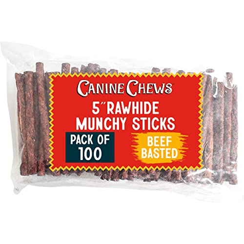 Canine Chews 5" Munchy Rawhide Sticks for Small Dogs Munchy Dog Treat