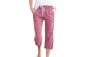 MaMiDay Linen Capri Pants for Women Drawstring Waisted Pants Summer Casual Loose Wide Leg Trousers Cropped Pants with Pockets