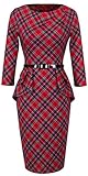 Homeyee Women's Vintage Tartan Wear to Work Bodycon Dress B267