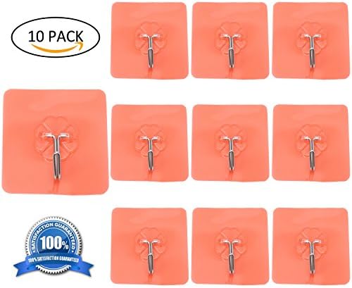 TUKANG Strong Adhesive Wall Hook,Transparent Heavy Duty Hook,No Nail&amp;Free drilling-Waterproof,Oil Proof for House Space Organization,Kitchen Utensil,Bathroom,Office (10 Pack,Max 13.2lbs)