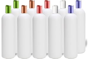 MoYo Natural Labs Pastels of Paradise Squeezable Plastic 12oz Cosmo Round Bottles with 10 Tropical Disc Caps Snap Tight #2 HDPE Food Grade Cosmetics Safe - Free of BPA and Phthalates (White 10 Pk)