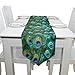 Naanle Double-Sided Green Peacock Feather Polyester Table Runner 13 x 70 Inches Long Green Table Top Decoration