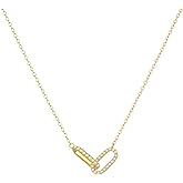 Cdrtnr 18K Gold Paperclip Pendant Necklace for Women – Delicate CZ Linked Choker Gift Jewelry