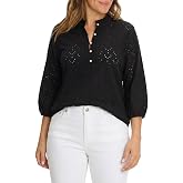 NIC+ZOE Knit Eyelet Ruffle Neck Top
