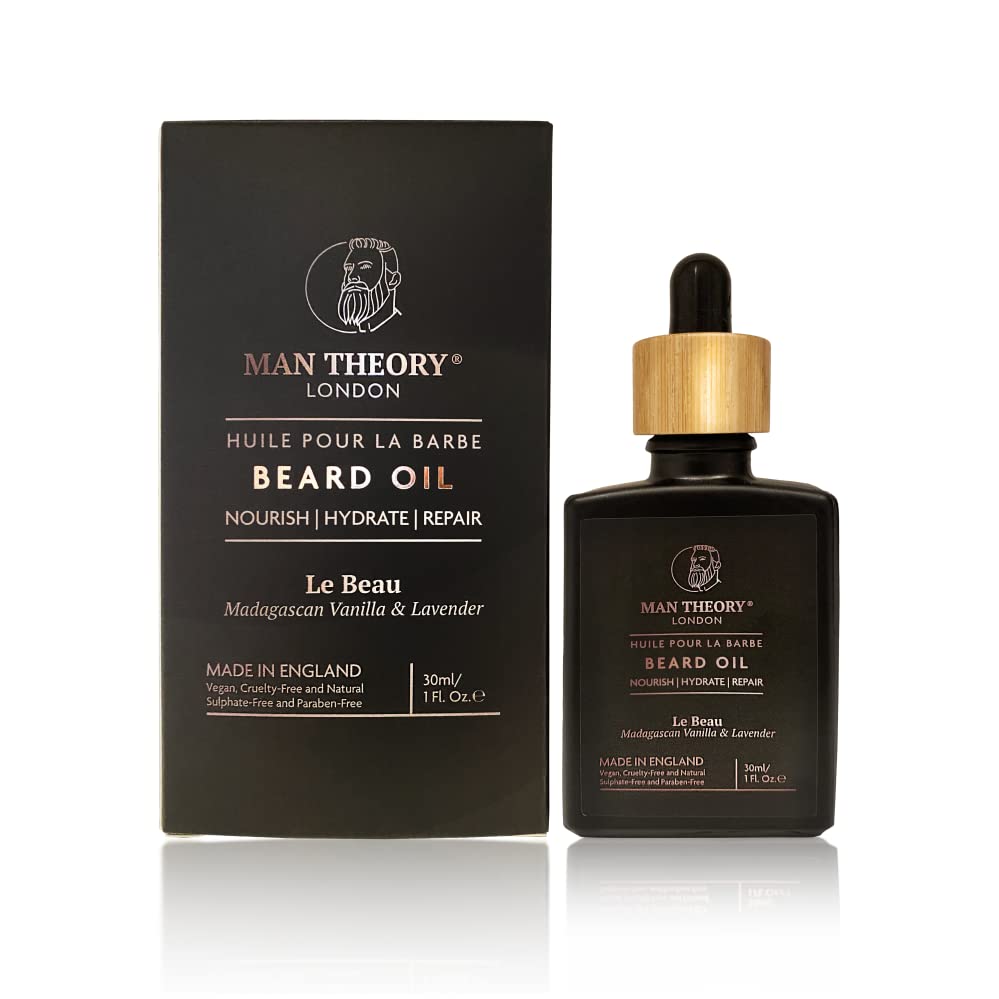 Vegan Beard Oil by Man Theory London | Paraben Free | Moisturises & Enriches the Beard - Lavender and Vanilla (Le Beau-Madagascan Vanilla&Lavender)