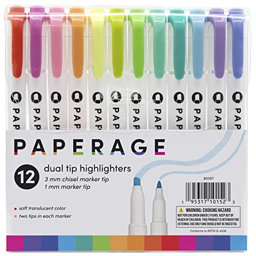 PAPERAGE Dual Tip Highlighters, Broad & Fine Point Tips, Assorted