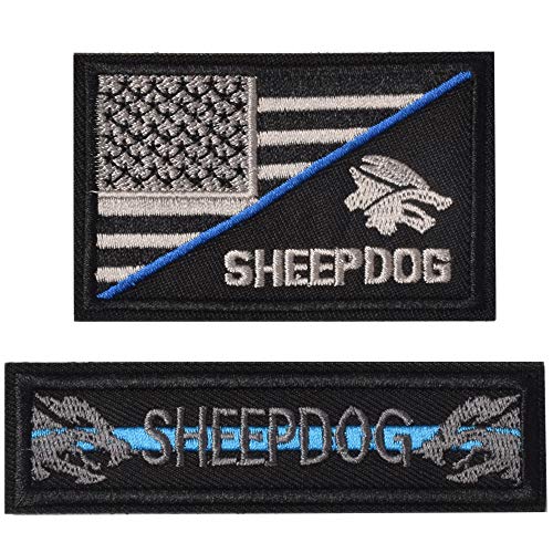 2 Pieces Patches Sheepdog Thin Blue Line, Tactical USA Flag Patch