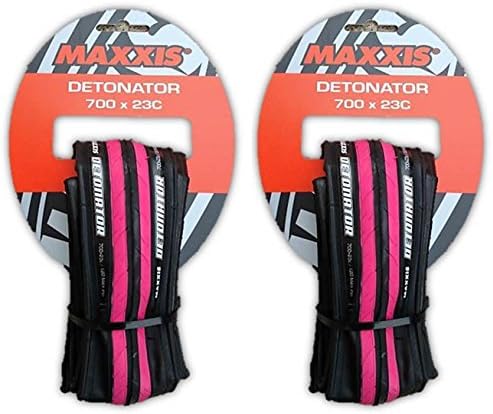 Maxxis Detonator 700x23c Road Bike Training Tire Black &amp; Pink 120 PSI / 60 TPI - PAIR (2 TIRES)