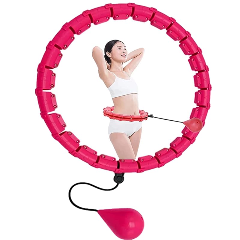 IFJA 24 Knots Weighted Smart Hula Ring Hoops | Adjustable Hula Hoop with Auto Rotation and 360degree Massage | Sports Equipment Weight Loss for Adults Women Thin Waist Exercise | Pink Fitness Rings