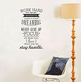 Ducklingup Wall Decal Quote Work Hard, Dream Big, Never Give up, Stay Humble Decal Teamwork Vinyl Stickers Home Bedroom Motivation Quote Wall Sticker