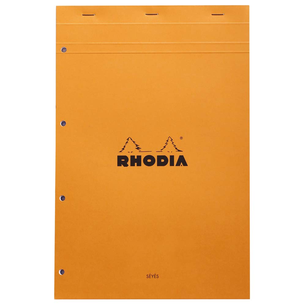 RHODIA 20100C - Stapled Notepad N°20 Orange - A4+ - Large Seyès Squares - 80 Detachable Sheets 4 Hole Punched - White Clairefontaine Paper 80G - Soft and Resistant Cover - Basics