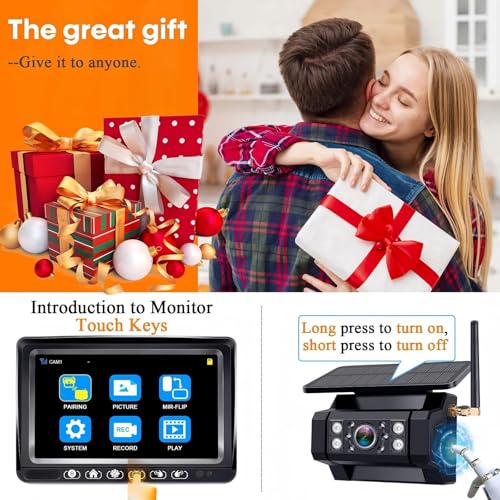 Wireless RV Backup Camera Install-Free for Trailer: 7 Inch Recording Monitor Solar RV Rear View Camera Long Battery Life Scratch-Proof - Strong Magnetic RV Camera HD 1080P for RVs Trucks Campers