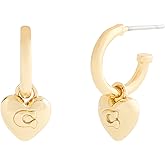 COACH Jewelry Women's Signature C Heart Charm Huggie Earrings