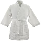 Kids Waffle Kimono Spa Party Robe, White, Small