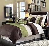 8 Pieces Beige, Green and Brown Luxury Stripe Comforter (104