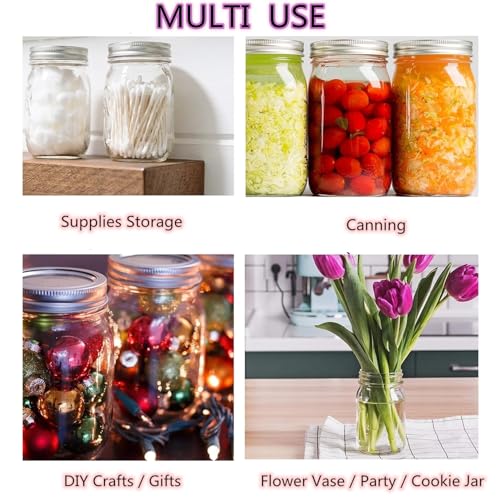 Beauenty Wide Mouth Mason Jars, 6Pack/32Oz/1000ml, Fermenting Jars, With Airtight Lids Sealing Jar, Clear Glass Mason Jar, Food Storage, Meal Prep, Overnight Oats,Fermenting,Pickling,Diy Projects