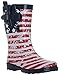 Capelli New York Shiny American Flag Print Ladies Mid-Calf Rubber Rain Boots Navy Combo 10