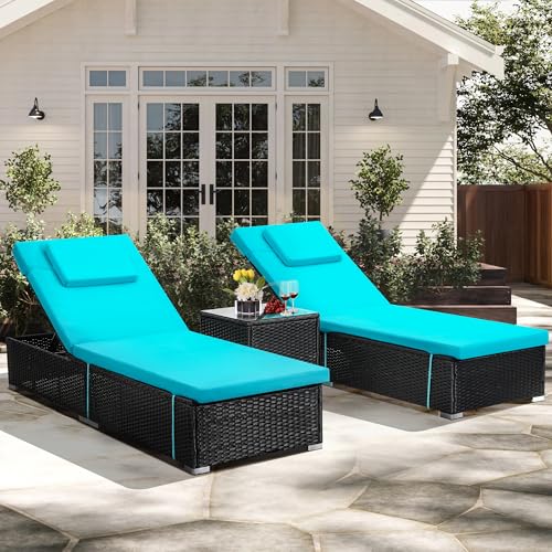Murago Outdoor Chaise Lounge, Pool Lounge Chairs Set of 2 with Side