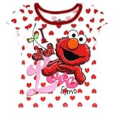 Sesame Street Elmo Girls Short Sleeve Tee (4T, White/Red I Love Elmo)