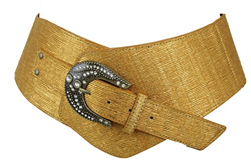 TFJ Women Wide Western Belt Waist Hip Gold Faux Leather Plus Size XL XXL