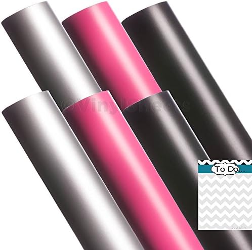 B2M305 12 x 24 Inches Silver Black Pink 2 sheets of each color Matte Removable Indoor Adhesive Backed Vinyl Sheets Rolls for Personal Craft Vinyl Cutters make Wall Decals Vinyl Lettering Stickers at home