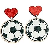 Retro Sports Game Ball Earrings for Women Heart Wooden Dangle Earrings Lightweight Baseball Basketball Football Rugby Volleyball Earrings Sports Fans Jewelry