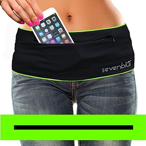 SevenBlu HIP - Fashion Money Belt / Extra Pocket / Running Belt - World's Best Stylish Travel Wallet or Mini Purse - with ZIPper - Fits iPhone 6 Plus - Your Smartphone Pocket (Lime XS)