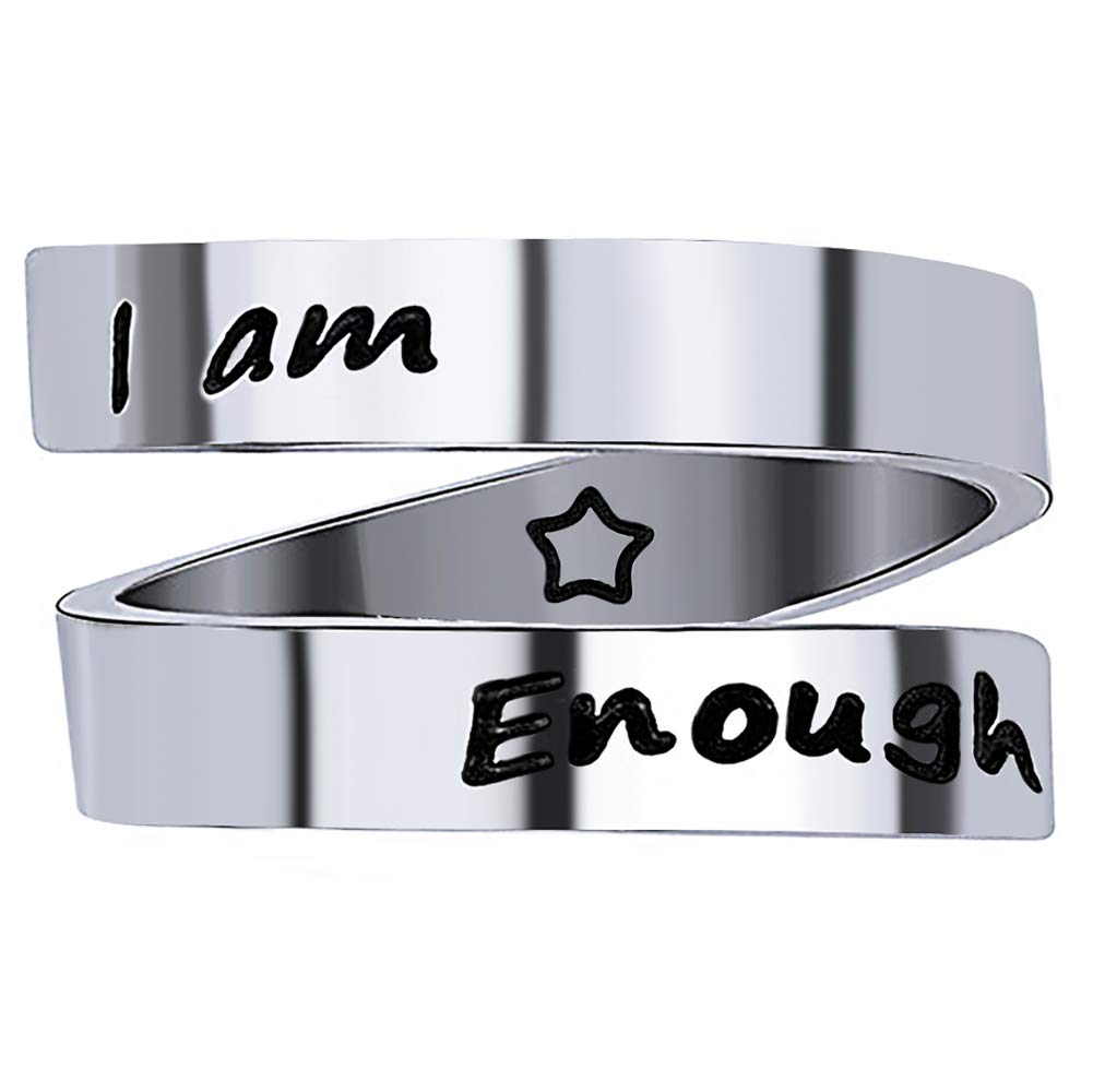 Gleamart Inspirational Ring Stainless Steel Engraved Ring Gift I Am Enough