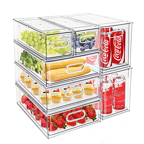 Mano Fridge Drawer Pull Out Stackable Bins with Handle Clear