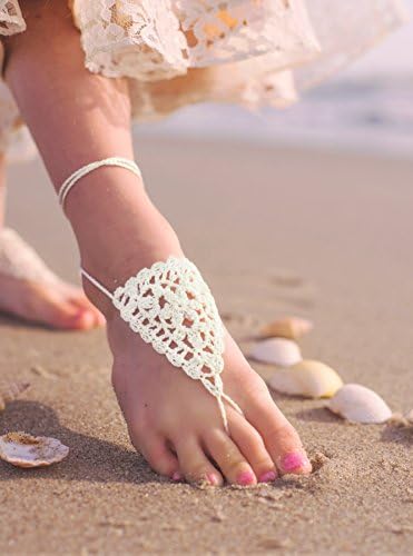 Triangle Lace Woman Barefoot Sandals Foot Jewelry, Bridesmaids Gift (Girl size 11-2 White)