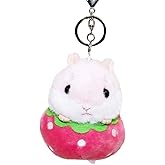 BONICI Men Women Creative Super Cute Lovely Hiding in Fruit Round Body Curious Hamster Baby Pendant Keychain Key-Chains Keyring Gift Pendant Handbag Tote Purse Backpack Decoration Car Key -Strawberry