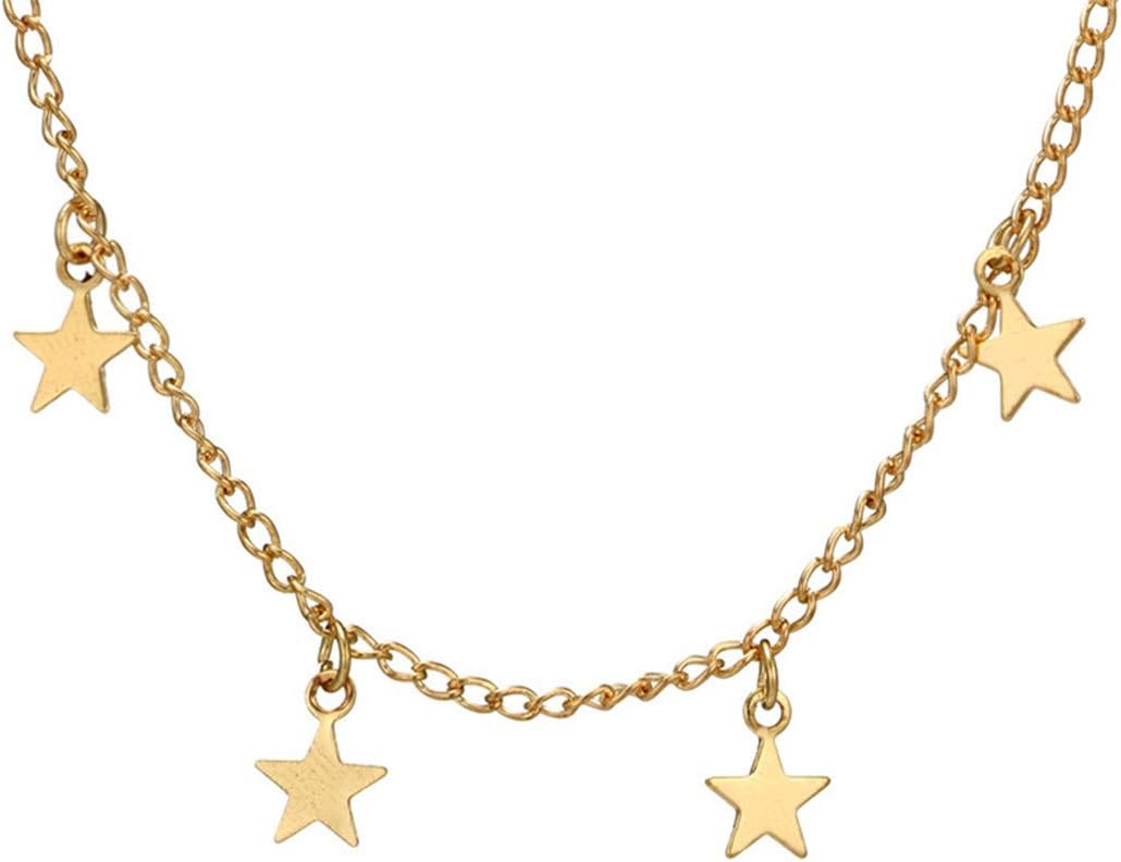 Weryffe Stylish Star Design Chocker Chain Tassel Necklace Star Choker Necklaces Pendants Collar For Women Girls (Golden)