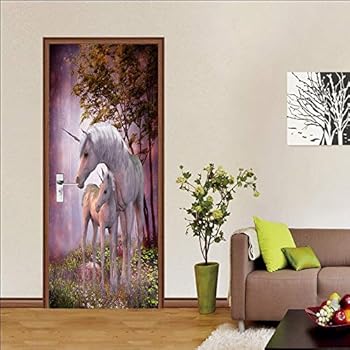 ColorSpring 3D Unicorn Door Decal Door Stickers Decor Door Mural Removable Vinyl Door Wall Mural Door Stickers for Home Décor(MT-260)