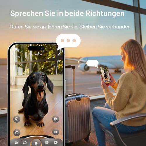 Automatic Cat Feeder with Camera 6L, Automatic Cat Feeder for Cats and Dogs, App Control via WiFi, 2-Way Audio, Night Vision, Feeder with Stainless Steel Bowl (White & Red)