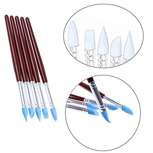 Ejiubas Clay Sculpting Tools Polymer Stylus Tool Set 5 X 2 Way Dotting Tool Modeling Clay 5 Pcs Rubber Brushes Wipe Out Tool Pottery Supplies Ceramics Tool Kit 10Pcs - Thumbnail 4